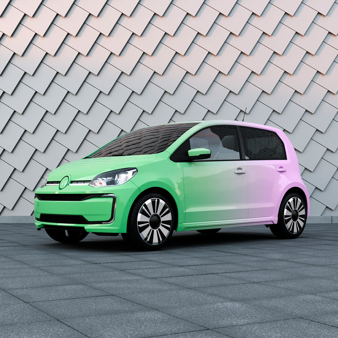 Compact in Purple to Green Gradient Custom Printed Vinyl Wrap