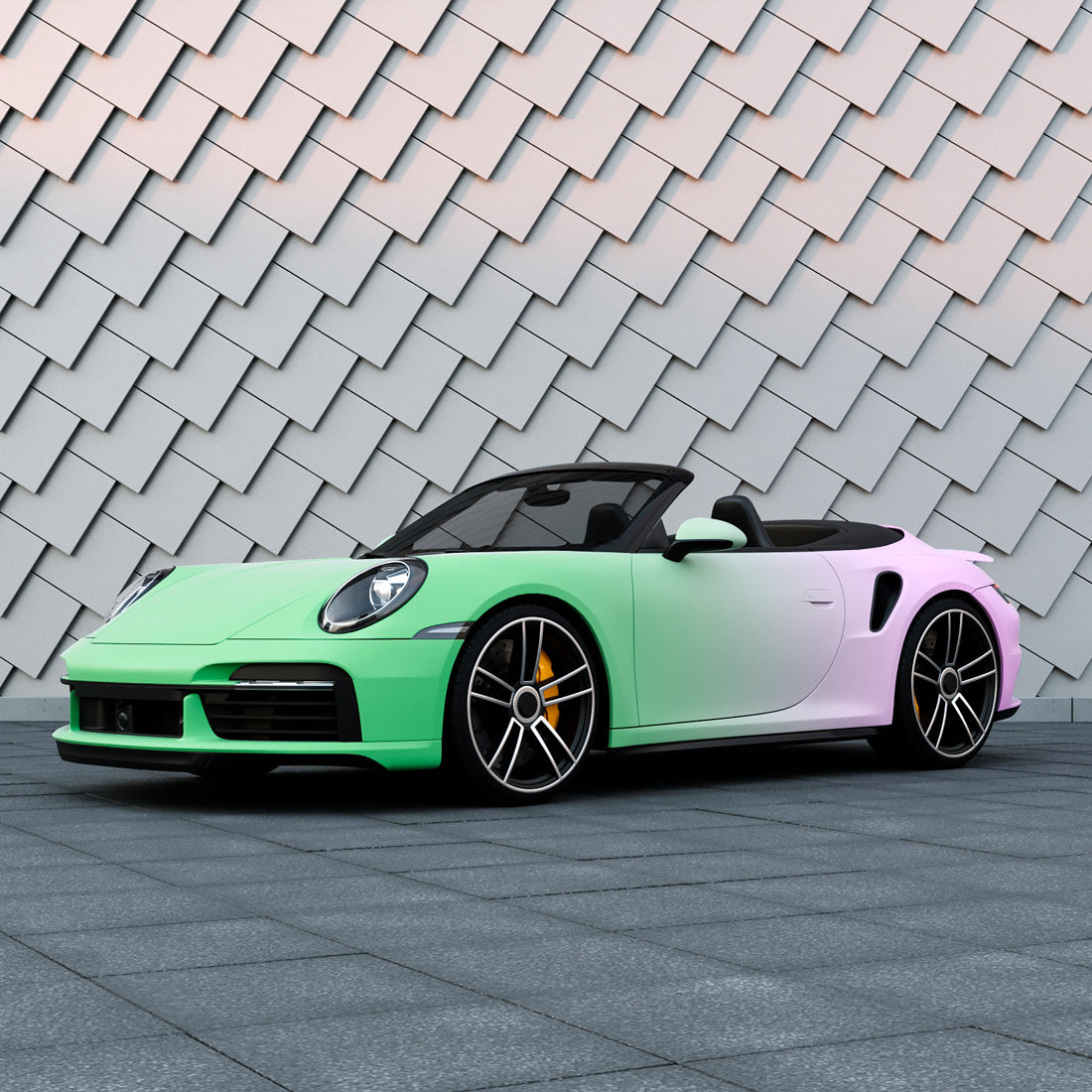 Convertible sports car Purple to Green Gradient Custom Printed Vinyl Wrap