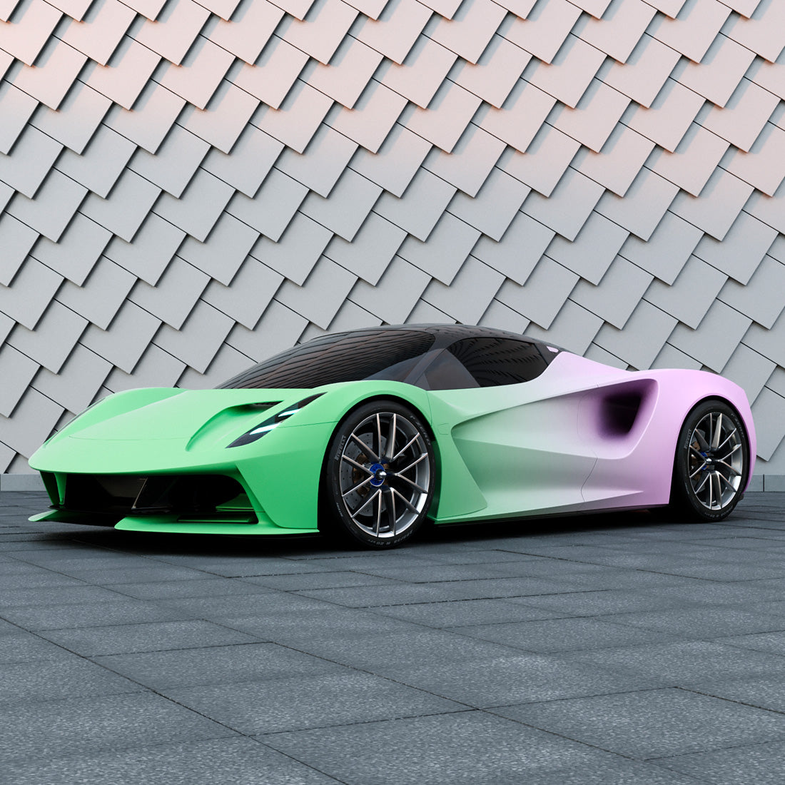 Exotic hypercar with Purple to Green Gradient Custom Printed Vinyl Wrap