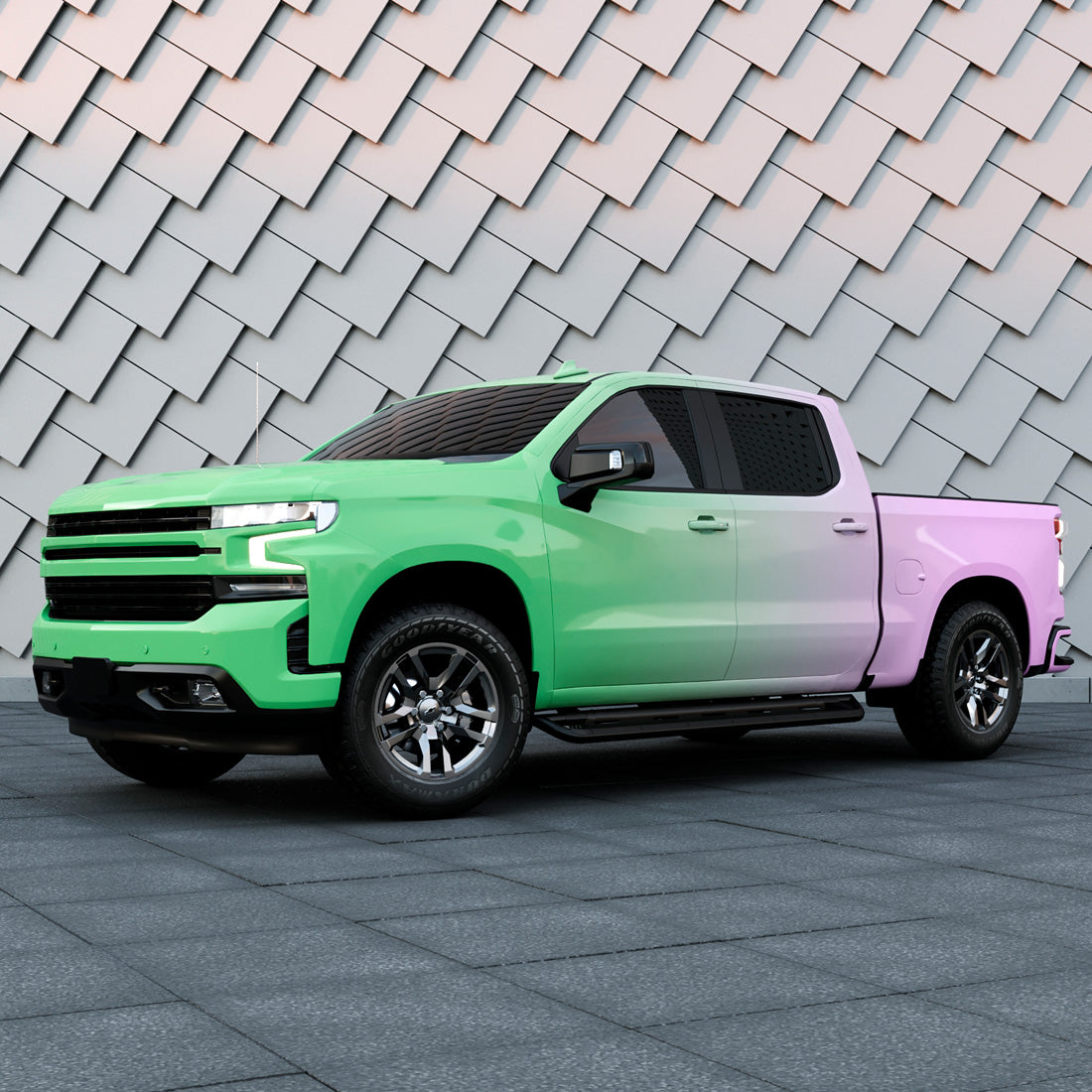 Pickup truck with Purple to Green Gradient Custom Printed Vinyl Wrap