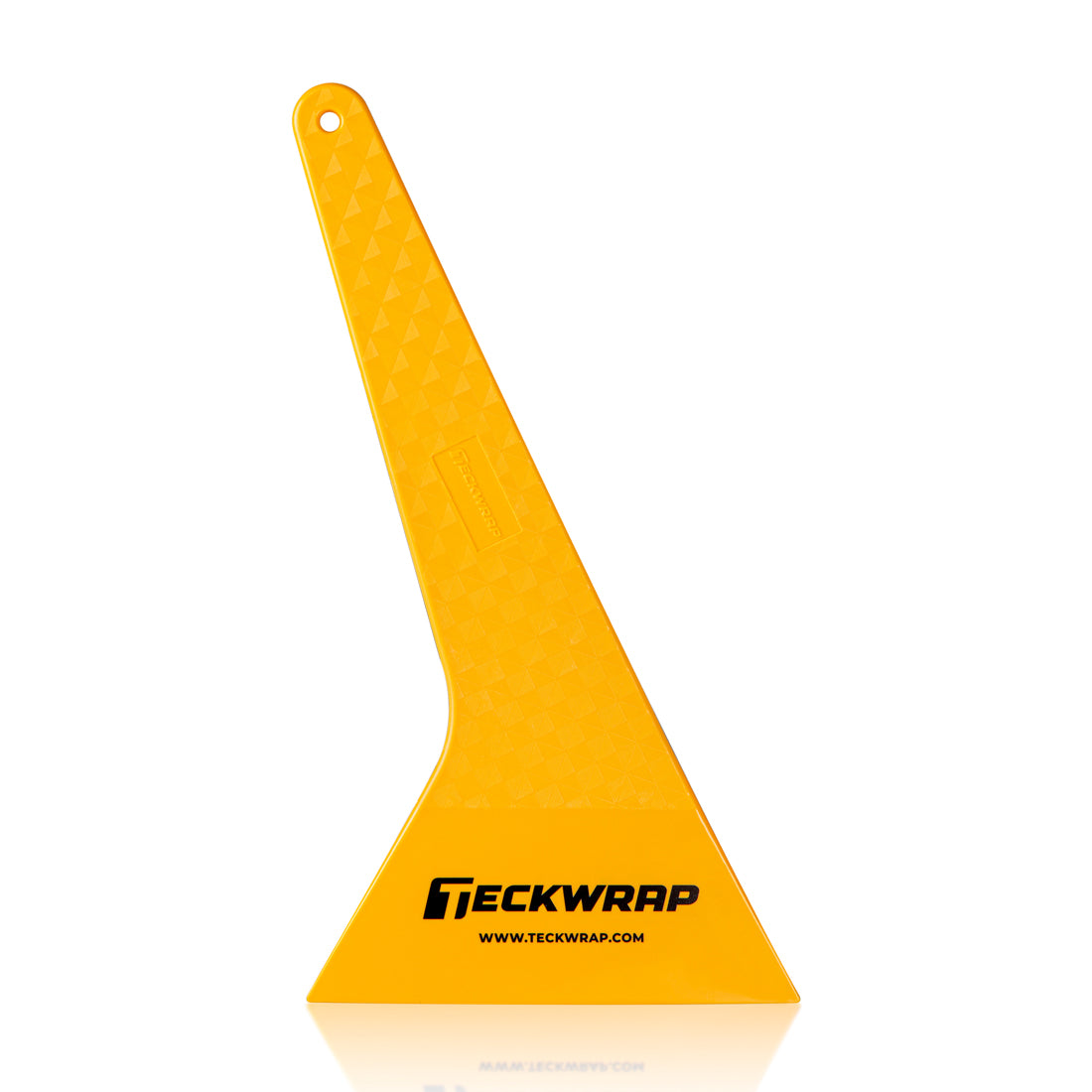 TeckWrap Triangle Tint Scraper (13×27 cm), yellow with a distinctive textured pattern for secure grip and efficient tint application.