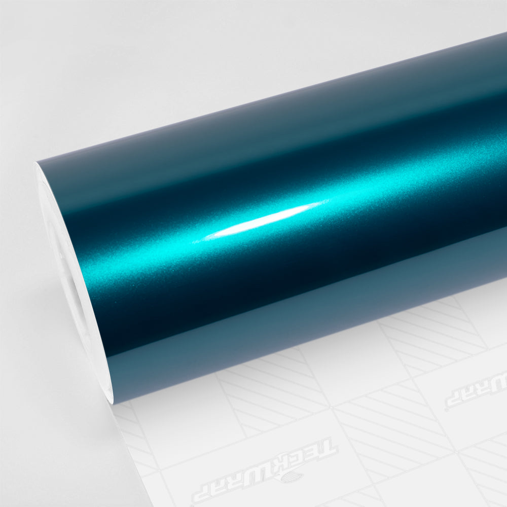 TeckWrap Azure Flame GAL33-HD high gloss vinyl roll in vibrant teal blue color on branded liner