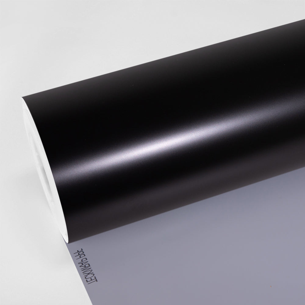 TeckWrap Paint Protection Film BLKM in Onyx Black, featuring a smooth satin finish ideal for automotive surface protection and stealthy appearance