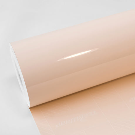 Glossy roll of TeckWrap Strawberry Milk CG50-HD vinyl wrap in soft pink finish for automotive applications