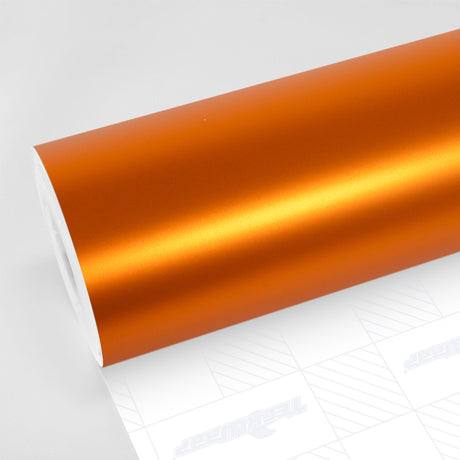 TeckWrap Copper Orange SMT17R vinyl wrap roll featuring a bold satin metallic finish, ideal for full or partial vehicle wraps with a vibrant, head-turning orange copper hue.