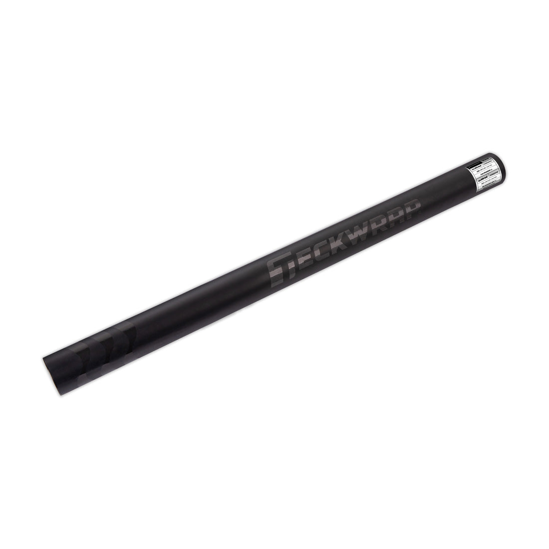 Angled view of Fortis Series Window Film tube: Black cylindrical packaging showcasing a minimalist design with bold TeckWrap branding and product details for professional application.