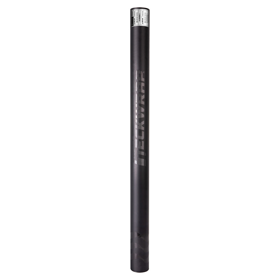 Vertical view of Fortis Series Window Film tube: Tall matte black tube prominently featuring the TeckWrap logo and identification labels at the top, ensuring easy storage and selection.