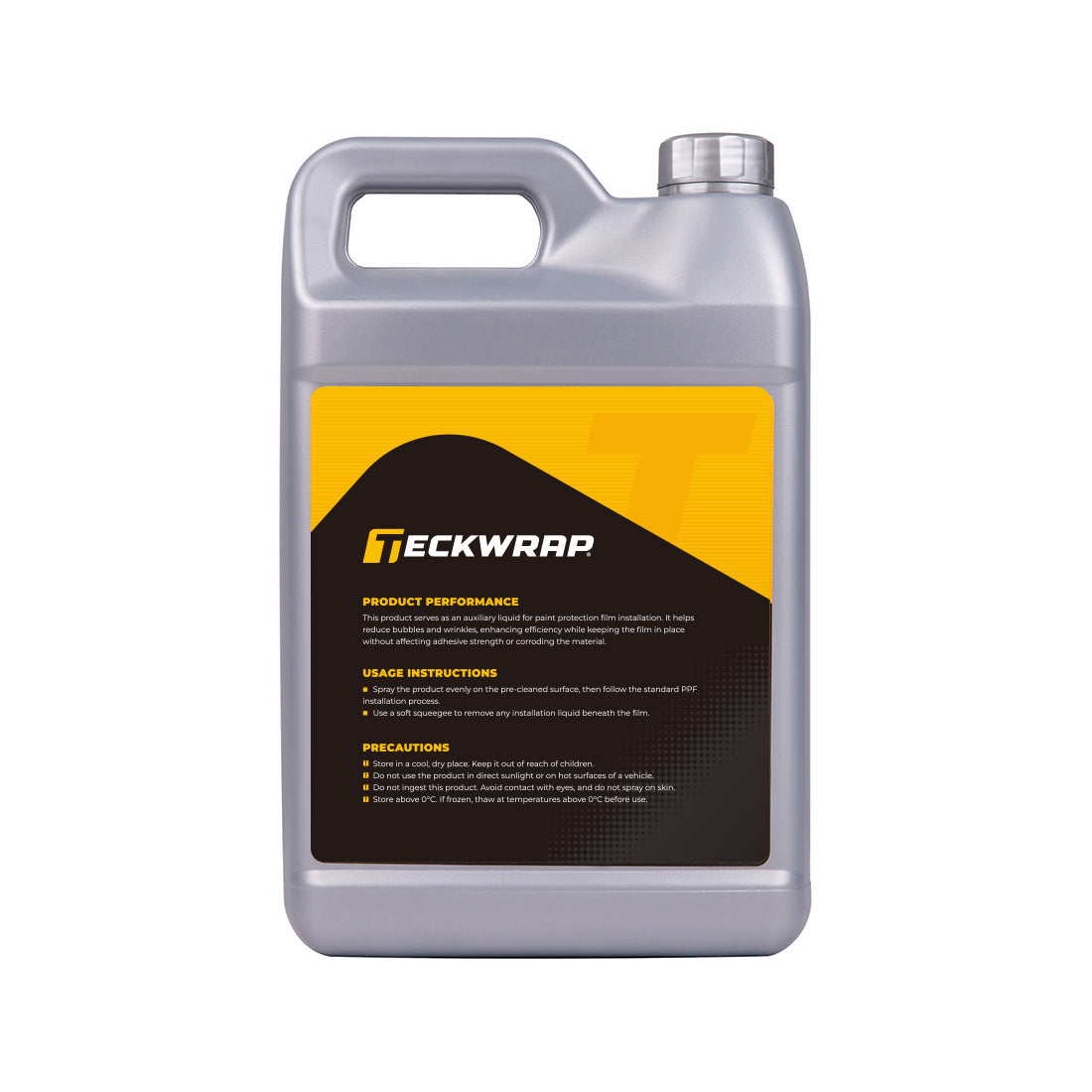 Back label of TeckWrap Paint Protection Film Installation Liquid 4000ml – Usage instructions and product performance details