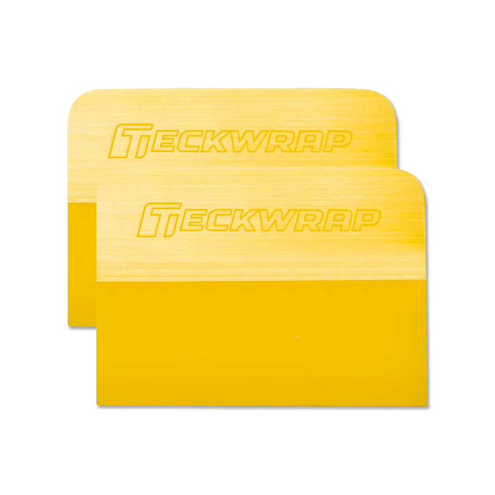 Dual TeckWrap PPF Squeegees in yellow with engraved branding
