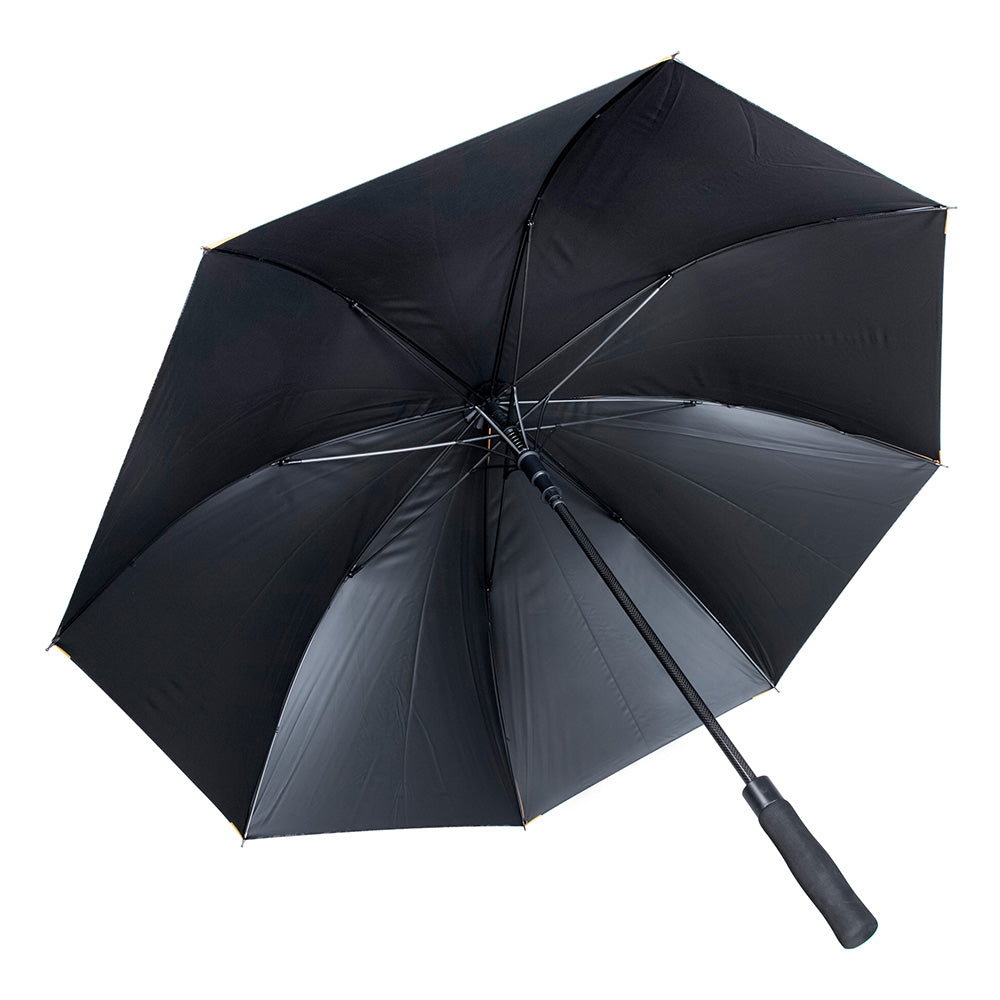 Interior view of TeckWrap umbrella showing strong rib structure and ergonomic handle.