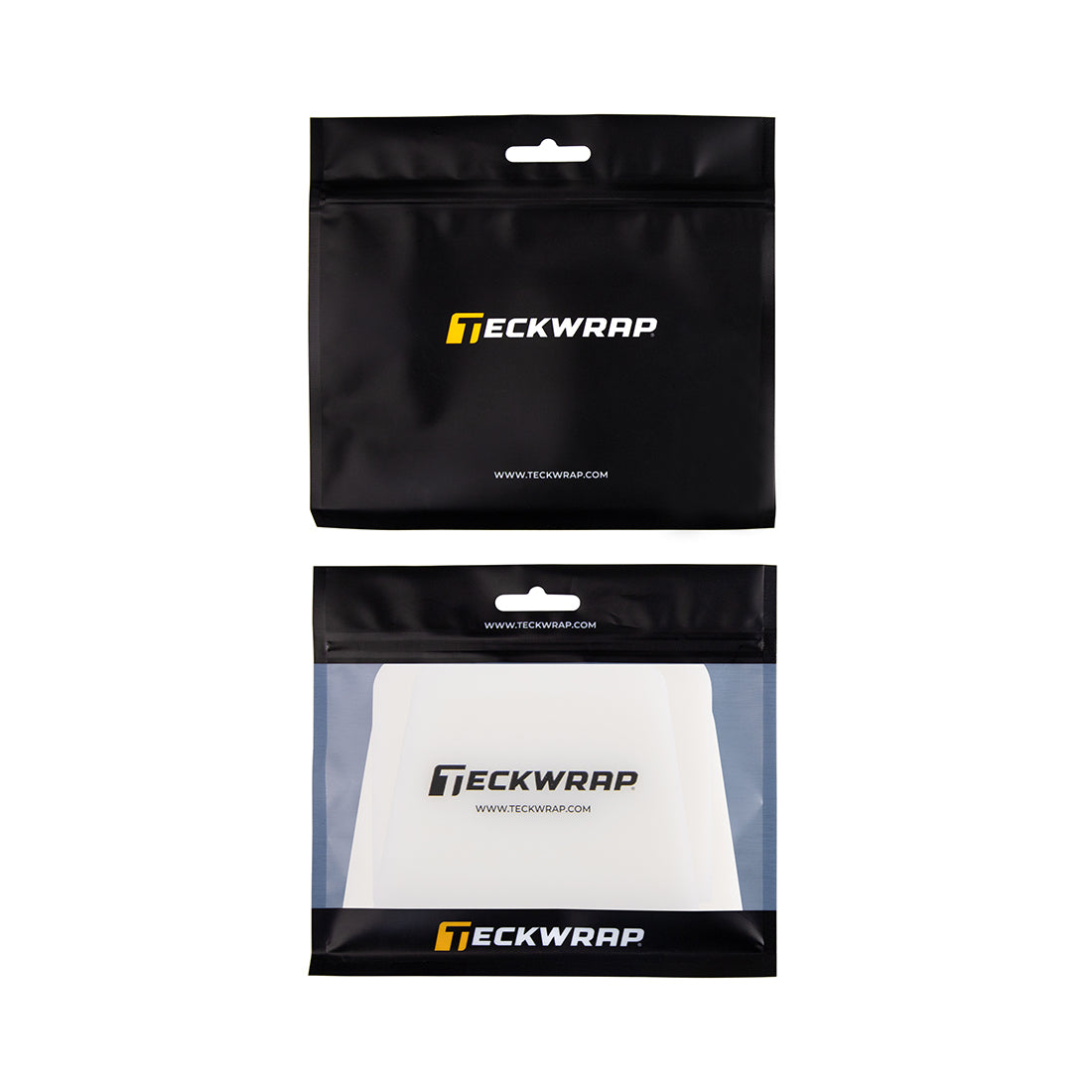 TeckWrap white squeegee set sealed in professional black-and-clear packaging, designed for bubble-free vehicle wrap installations.