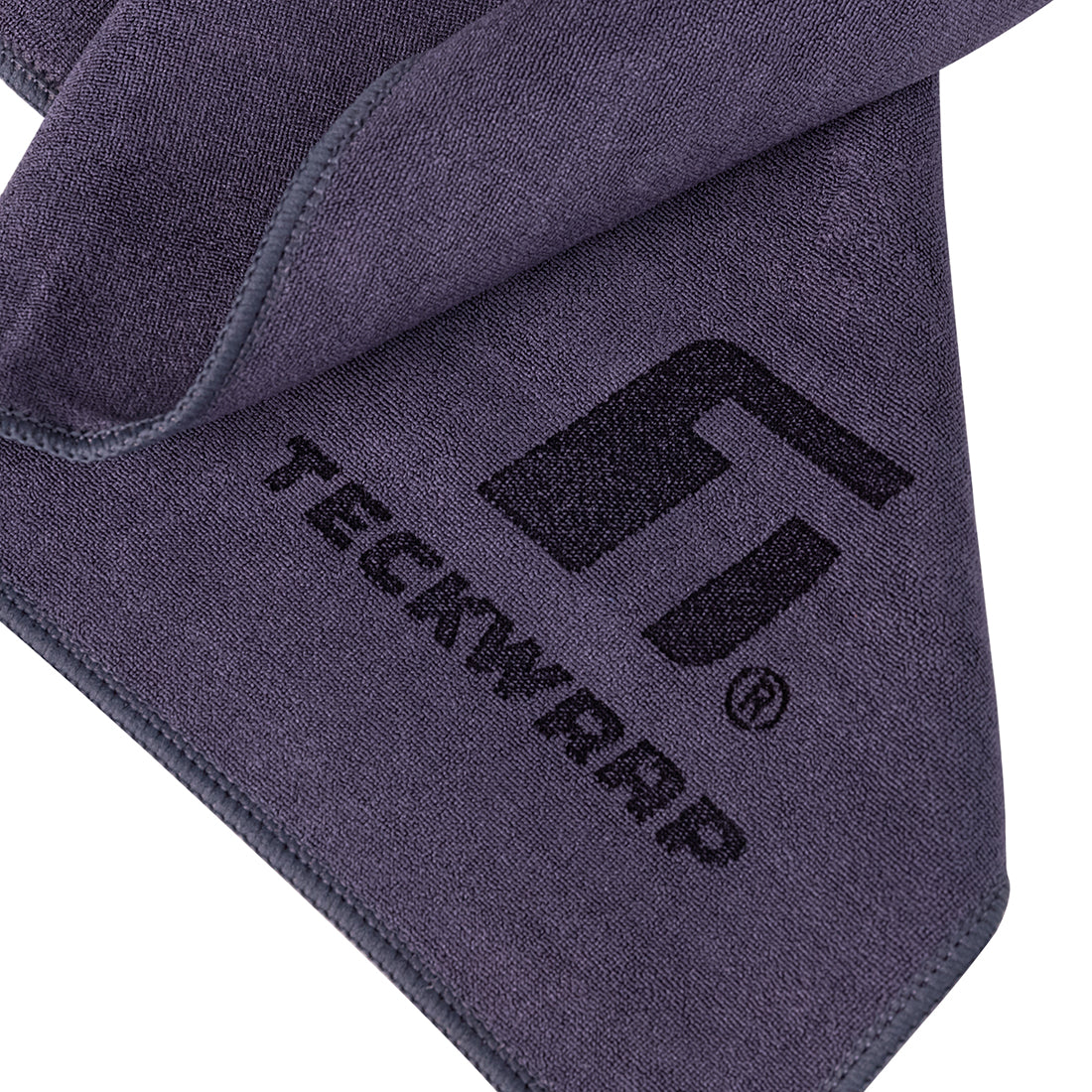 Close-up of TeckWrap microfiber towel showing soft texture and detailed logo print