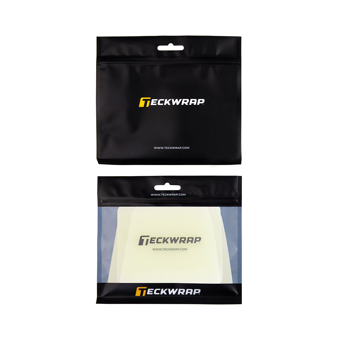 TeckWrap transparent (TW-GBT-S03) squeegee tools for car wraps, shown in black ziplock pouch with transparent front – excellent for low-light work environments.