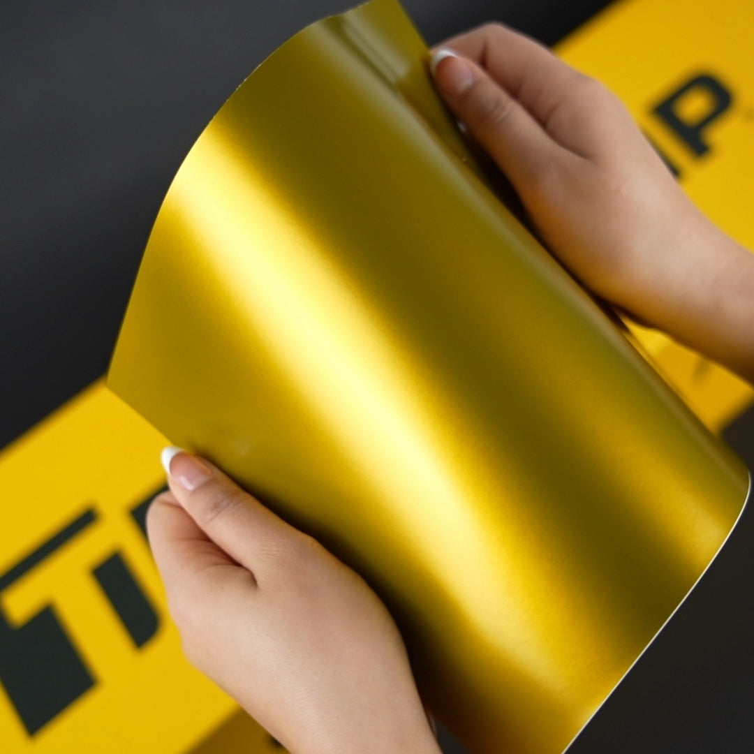 TeckWrap Golden Yellow (VCH408-S) Satin Vinyl Wrap close-up showing smooth, luxurious finish.