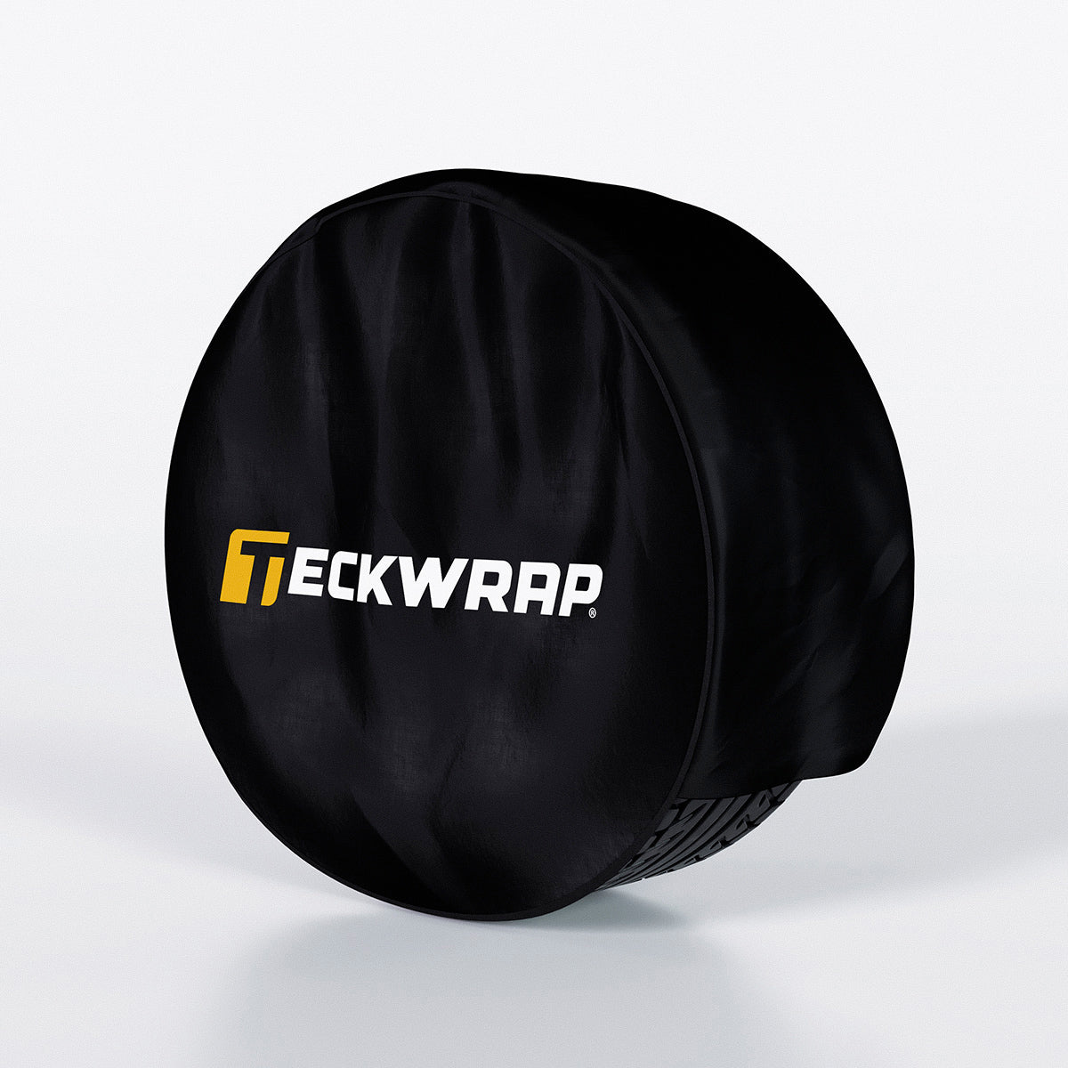 Side view of TeckWrap black wheel cover showcasing snug fit on tire