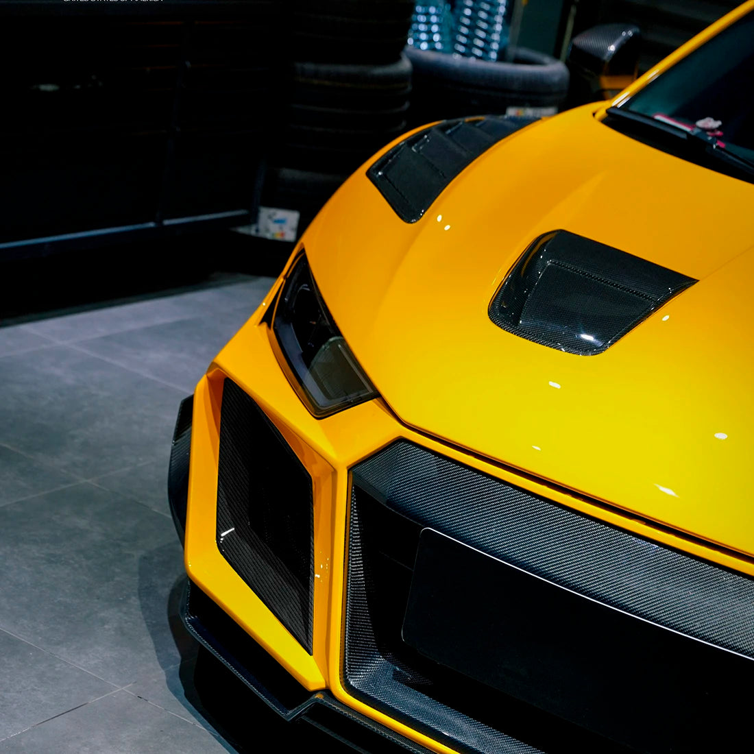 Audi front bumper in High Gloss Sunflower Yellow Vinyl Wrap