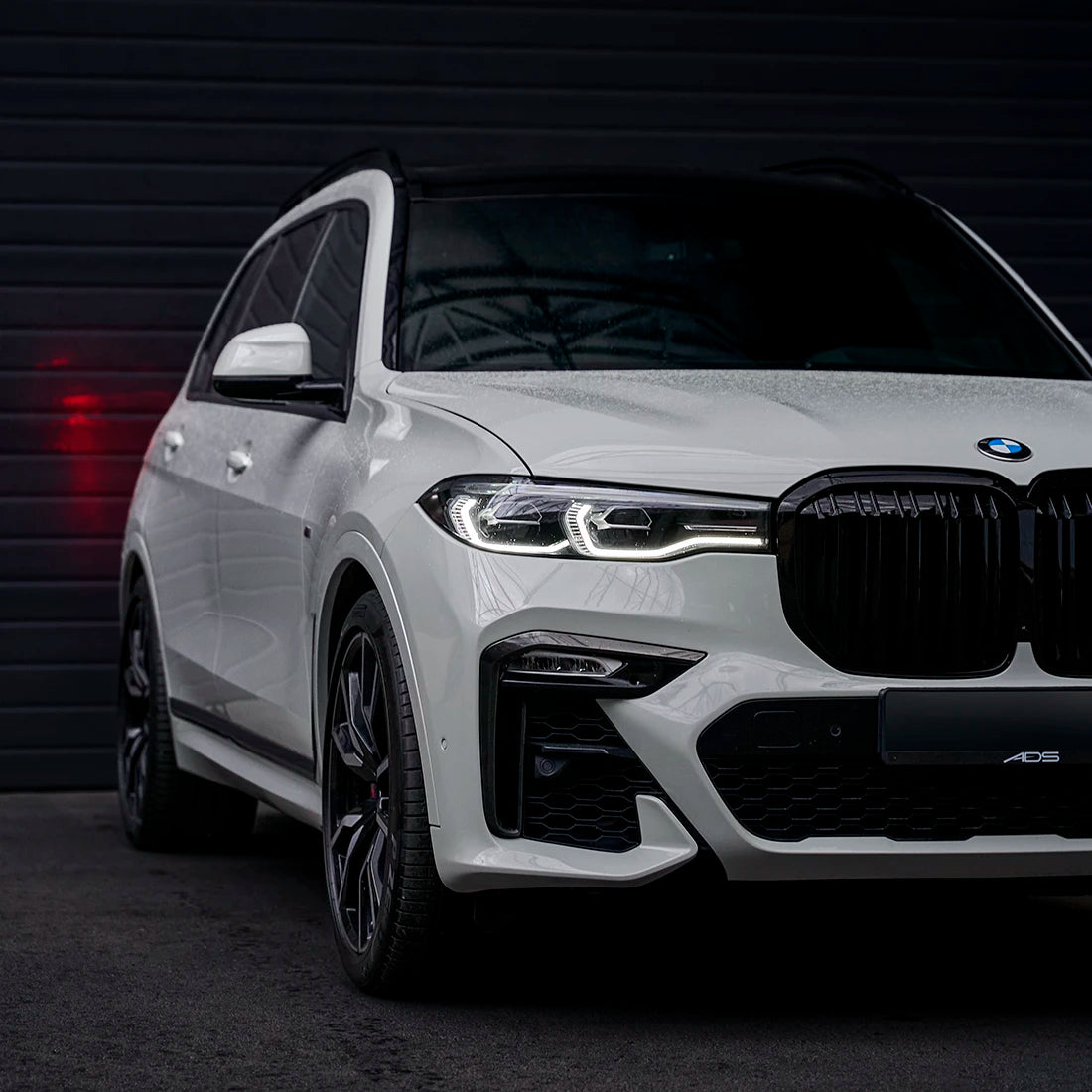 BMW front closeup in High Gloss Slate Grey Vinyl Wrap