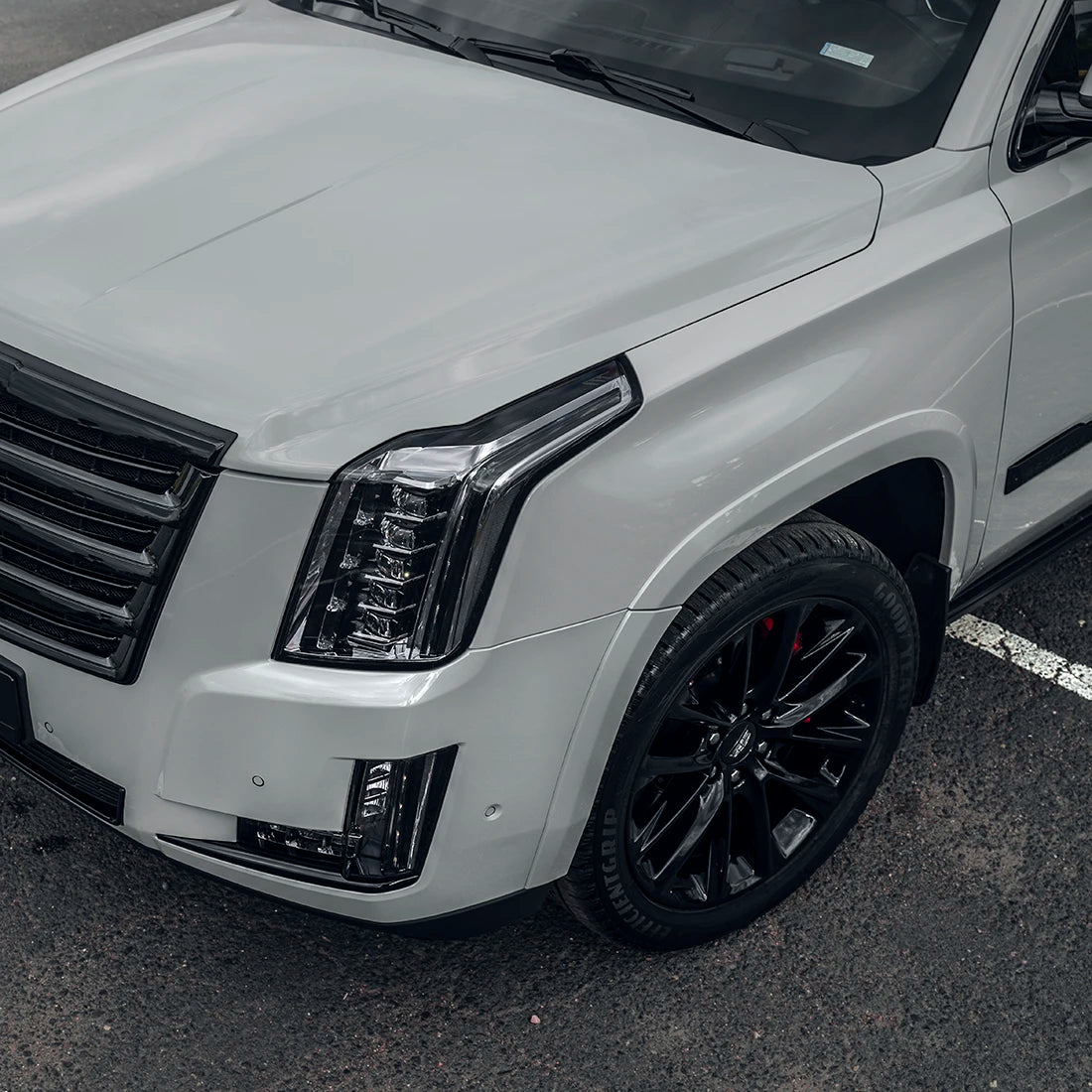 Cadillac fender in High Gloss Slate Grey Vinyl Wrap