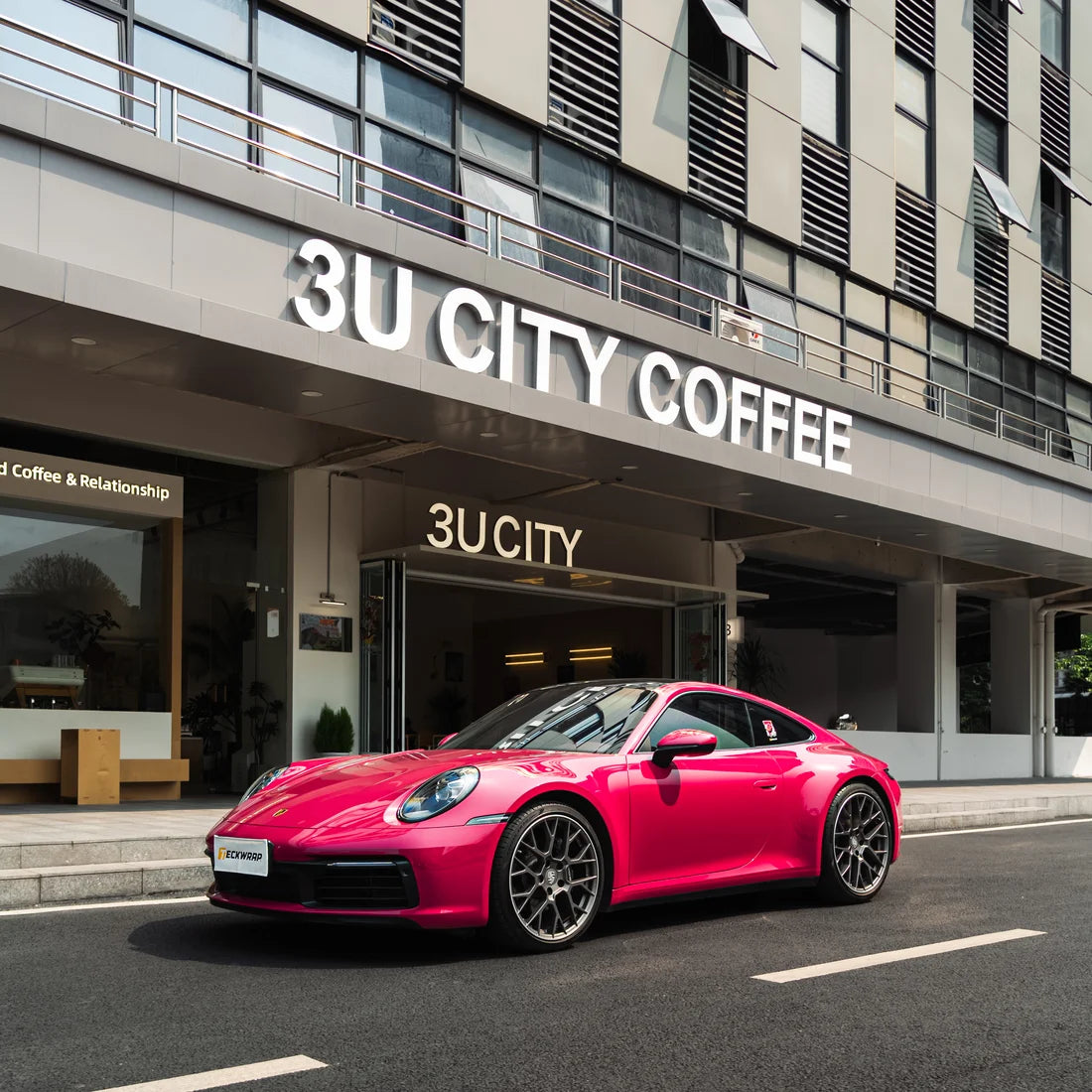 Porsche finished in a High Gloss Berry Red Vinyl Wrap