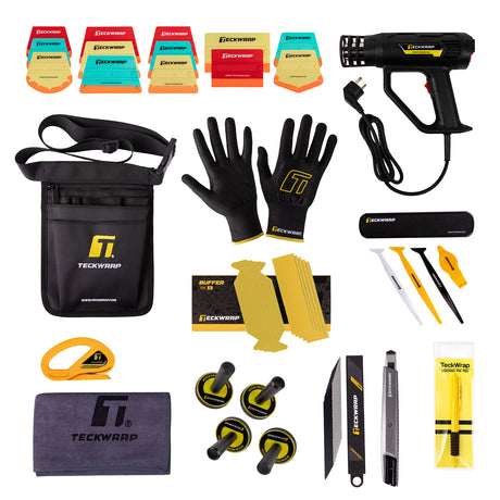 TeckWrap Vinyl Wrap Installation All-in-One Master Set – complete car wrap tool kit with squeegees, heat gun, gloves, knives, air-release pens, and accessories for professional vinyl application