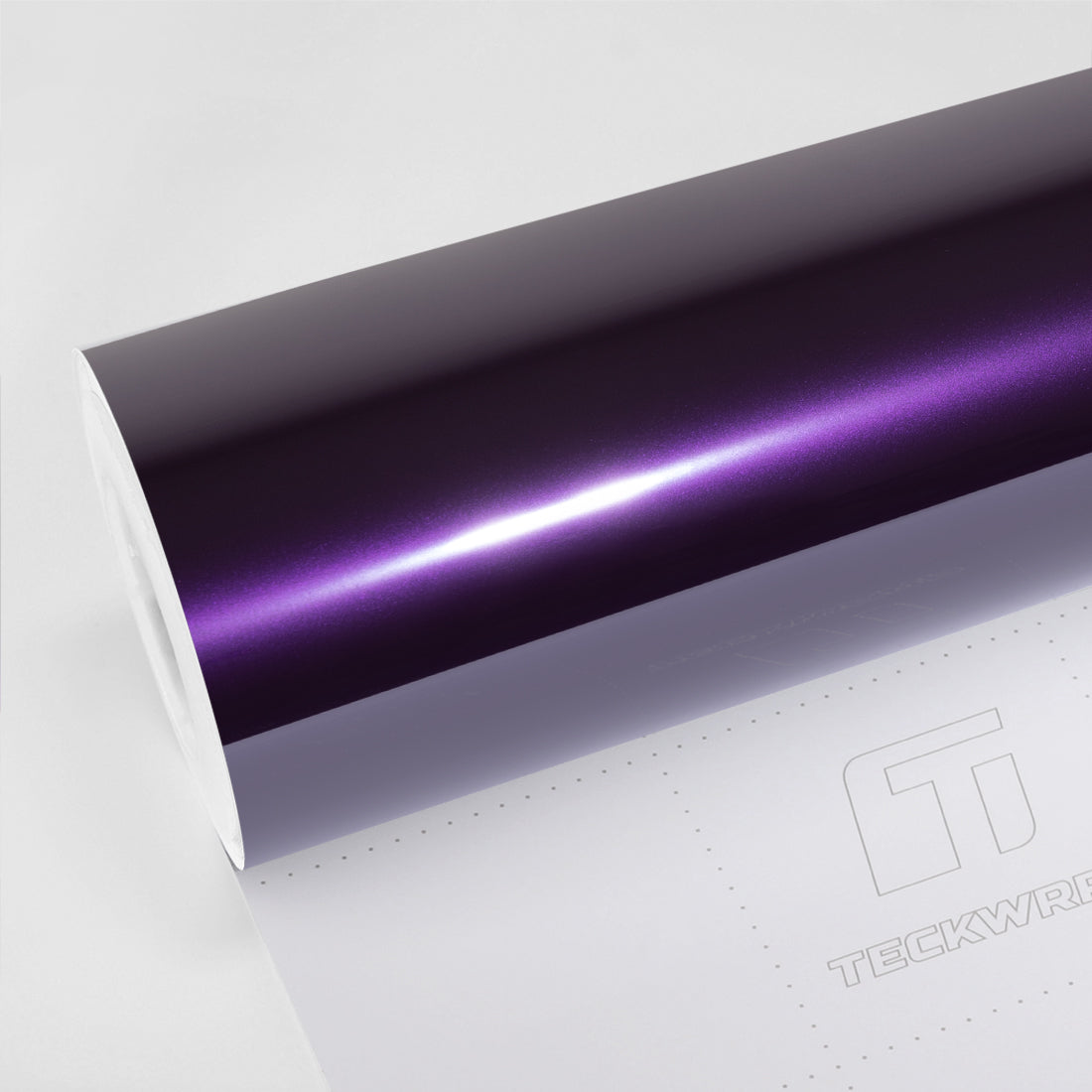 Roll of TeckWrap Silent Purple (GAL34-HD) glossy vinyl wrap with branded backing paper