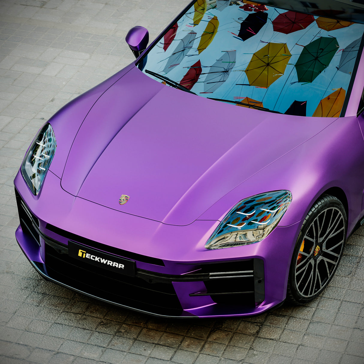 Porsche hood wrapped in TeckWrap Deep Lavender (SMT20) satin matte vinyl