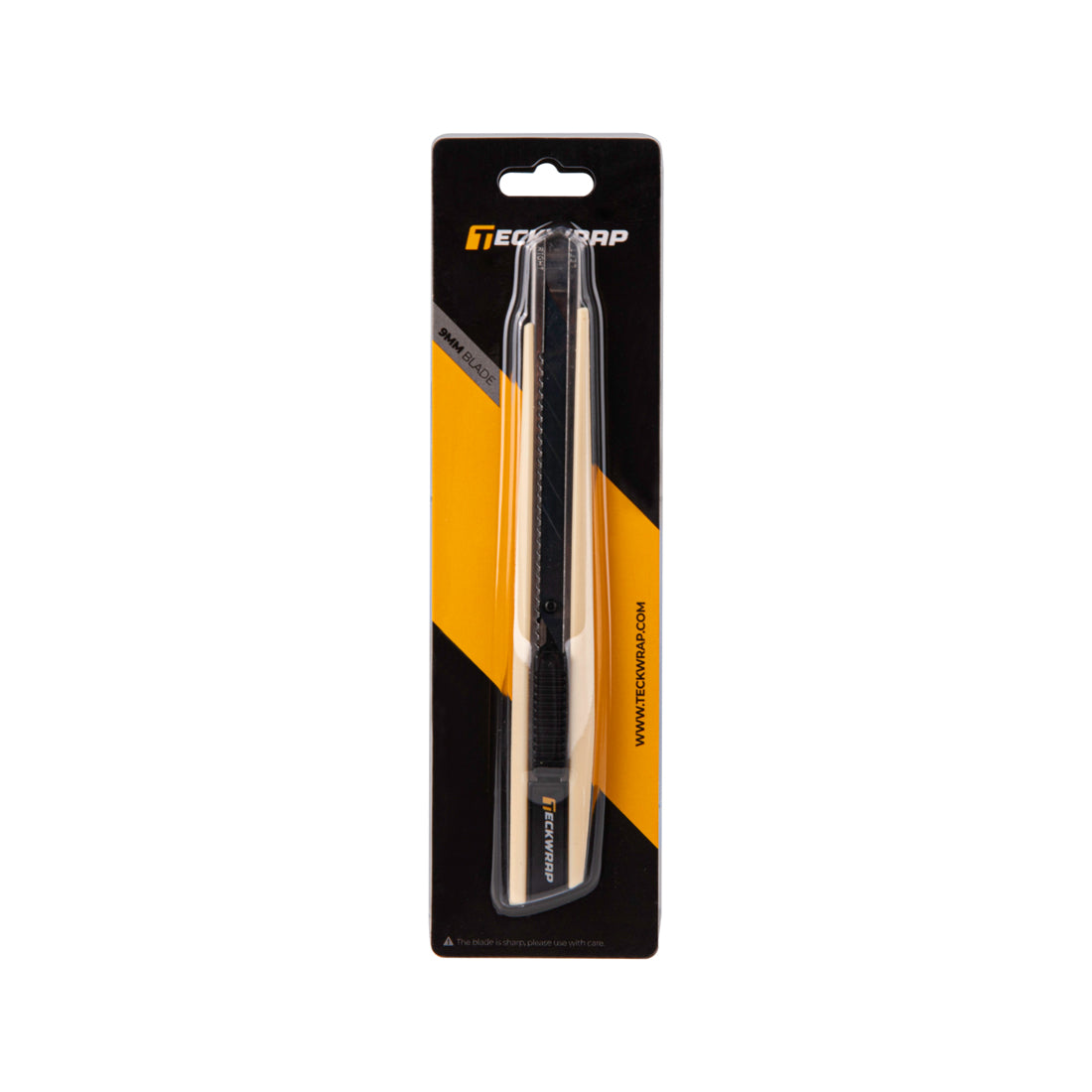 TeckWrap 9mm beige utility knife in retail packaging – durable precision cutting knife for wraps and crafts.