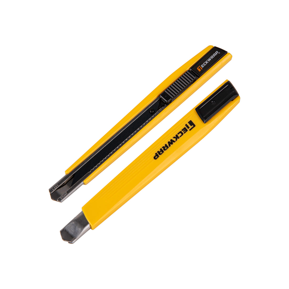TeckWrap 9mm yellow utility knives set – ergonomic snap-off cutting tools for vinyl wrap installation and crafts.