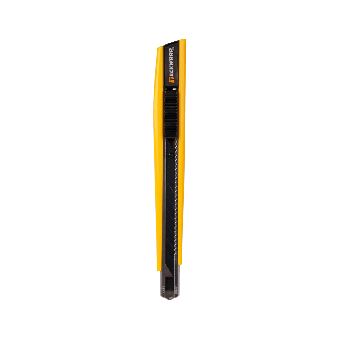 TeckWrap 9mm snap-off utility knife in yellow – slim ergonomic design for professional vinyl wrap cutting.
