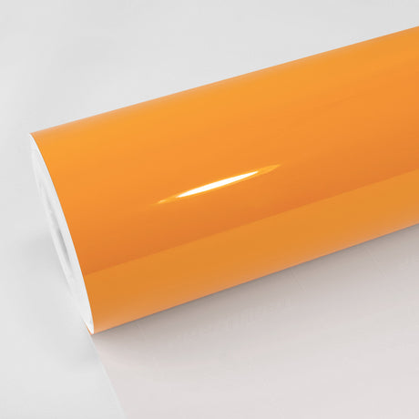 Glossy Papaya Orange TeckWrap Vinyl Roll on white background – High-gloss TeckWrap CG54-HD Papaya Orange vinyl wrap roll showcasing vibrant color and professional-grade finish.
