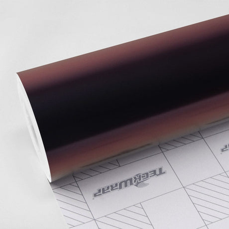 Glossy roll of TeckWrap Chameleon metallic Madeira Red Matte (RD17-M) vinyl wrap showcasing a deep red to dark purple gradient finish.