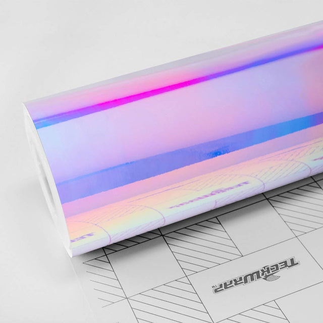 Purple Blue Aquamarine MCH01 chrome vinyl wrap roll by TeckWrap, showcasing brilliant reflective blues and purples.