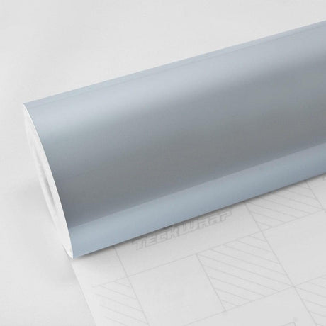 TeckWrap Arctic Silver (RB27-HD) Gloss Vinyl Wrap roll showcasing its sleek, reflective surface ideal for vehicle customization.