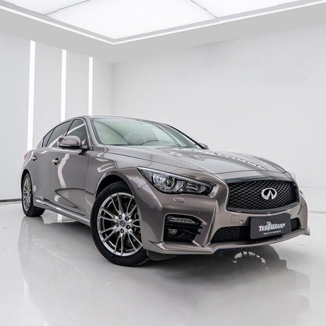 Infiniti wrapped with Ash Grey (RB13-HD) Gloss Vinyl Wrap by TeckWrap, enhancing the vehicle's sophisticated appearance with a glossy, metallic grey finish.