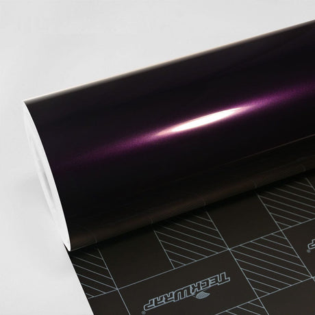 Roll of TeckWrap Gloss Black Cherry Ice (HM08-HD) Vinyl Wrap showcasing its deep purple gloss finish and reflective shine