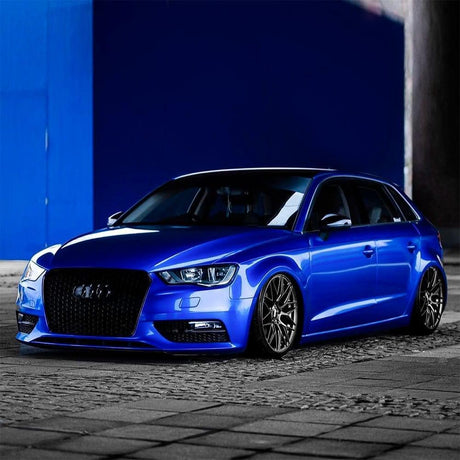 Audi car beautifully wrapped in Teckwrap Gloss Blue Gem (GAL02-HD) Vinyl Wrap, featuring its striking metallic gloss finish enhancing the vehicle's sporty aesthetics.