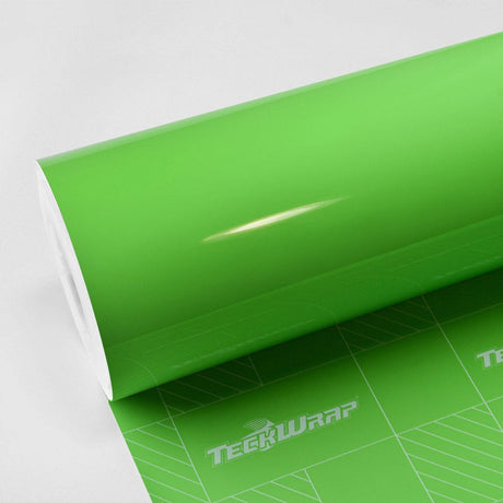 TeckWrap La Palma Green (CG35-HD) Gloss Vinyl Wrap roll displaying vibrant, smooth finish ideal for car customization.