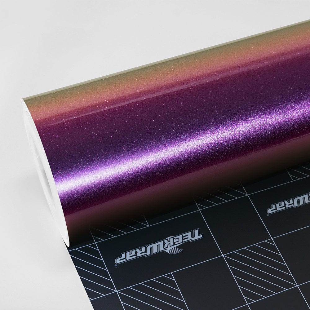 TeckWrap Crazy Grape RD18-HD Gloss Vinyl Wrap roll showcasing vibrant chameleon purple hue.