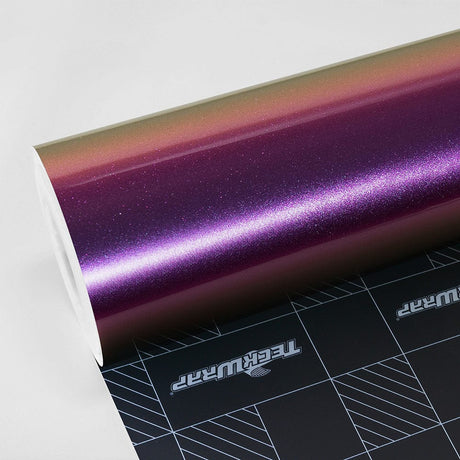 TeckWrap Crazy Grape RD18-HD Gloss Vinyl Wrap roll showcasing vibrant chameleon purple hue.
