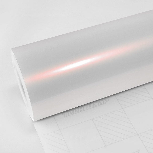 Close-up of Teckwrap Creamrose Pearl (CK523-HD) gloss vinyl wrap roll, featuring its elegant glossy finish with subtle cream and rosy pearl reflections.