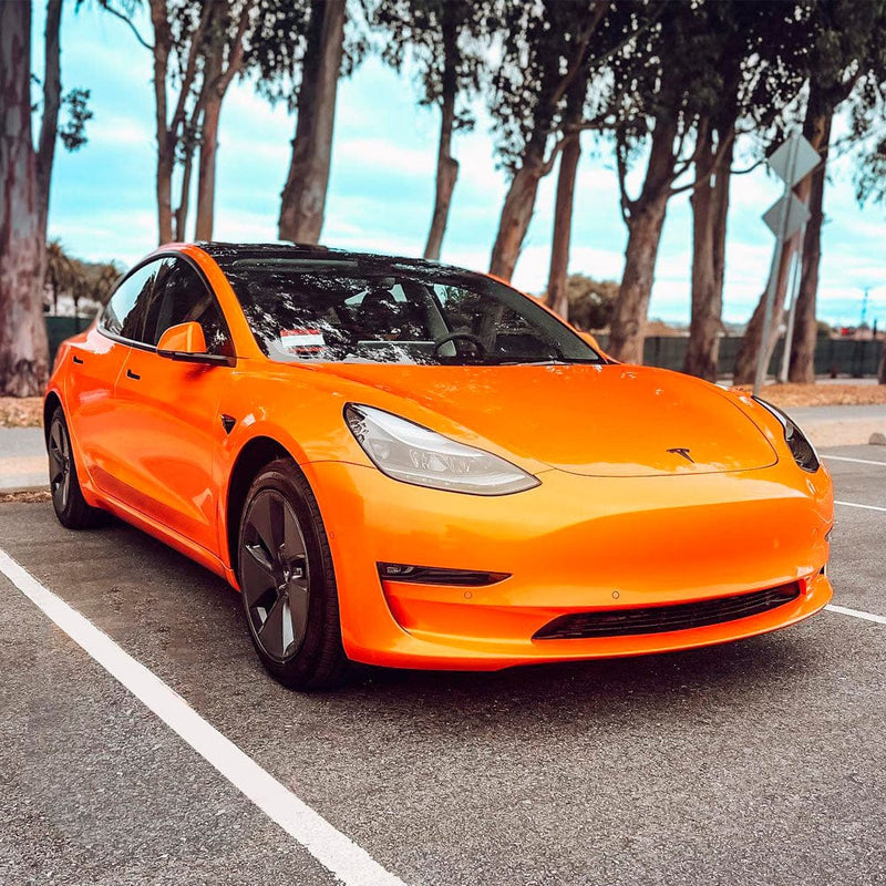Tesla Wrapped in Deep Orange (RB19-HD) Gloss Vinyl by TeckWrap - Eye-catching Glossy Finish