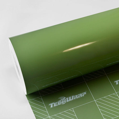 French Olive (CG31-HD) Gloss Vinyl Wrap Roll by TeckWrap showcasing a muted, elegant green shade.