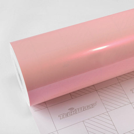 Maize Pink (DS06-HD) Gloss Vinyl Wrap Roll by TeckWrap, showcasing a soft pastel pink hue with a glossy finish, ideal for stylish vehicle transformations.