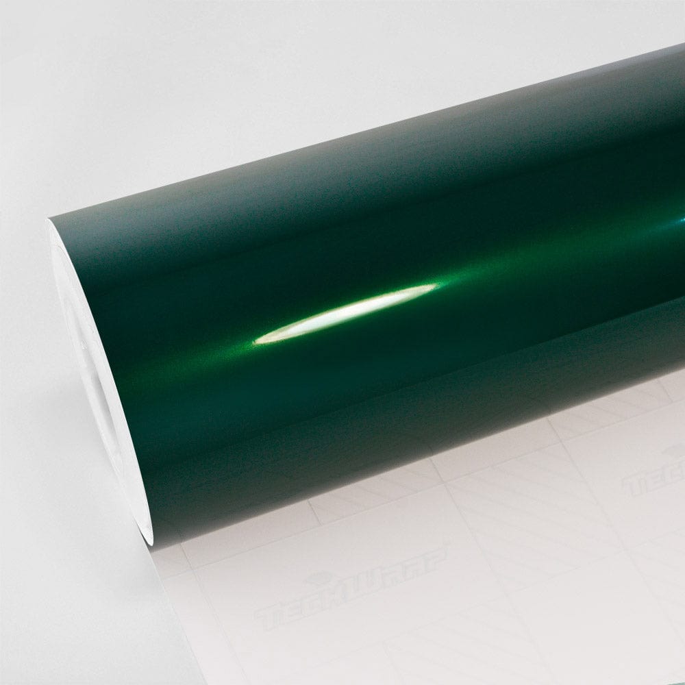 TeckWrap Hunter Green (GAL29-HD) glossy vinyl wrap roll showcasing a deep, reflective green shade ideal for car wraps.