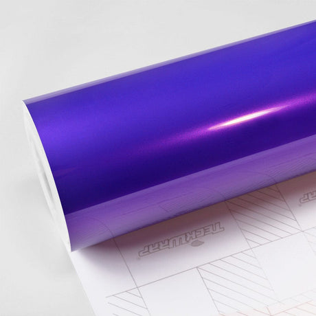 Close-up roll of Midnight Purple (RB20-HD) Gloss Vinyl Wrap by TeckWrap showcasing vibrant, deep purple gloss finish.