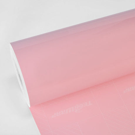 TeckWrap Millennial Pink (CG19-HD) Gloss Vinyl Wrap Roll showcasing its smooth, glossy finish and soft pastel pink hue.