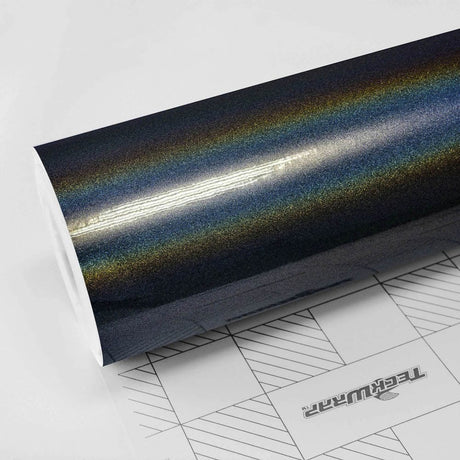Roll of TeckWrap Gloss Rainbow Vortex (RD11-HD) Vinyl Wrap featuring its stunning, iridescent rainbow effect and high-gloss finish ideal for standout vehicle transformations.
