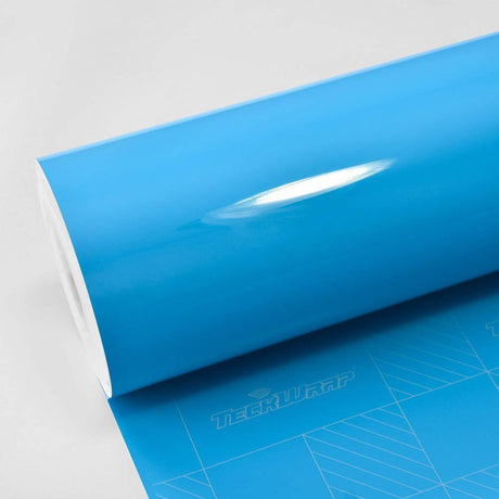 TeckWrap Rolling Sea (CG21-HD) Glossy Vinyl Wrap in roll format, showcasing a vibrant ocean-blue finish with a high-gloss sheen — ideal for head-turning, premium car wrap applications.
