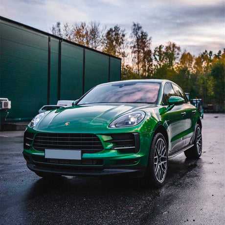 Luxury Porsche wrapped in Sonoma Green (HM12-HD) Gloss Vinyl Wrap, highlighting sleek and glossy finish