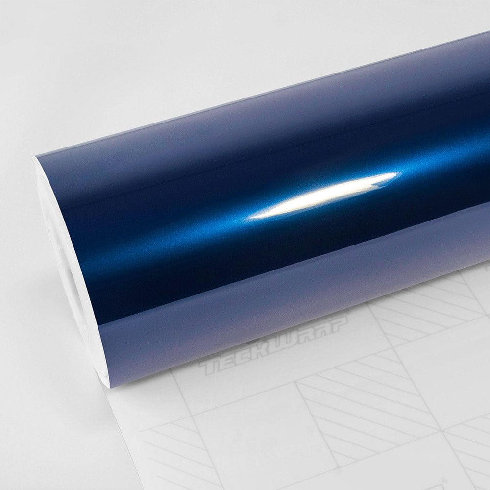 Glossy Space Blue (GAL14-HD) Vinyl Wrap Roll – Close-up view showcasing the premium reflective gloss finish of TeckWrap's Space Blue vinyl wrap, ideal for automotive customization and luxurious aesthetics.